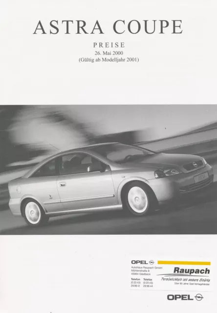 2000 Opel Astra Coupe Preislist 26.5.00 D price list prijslijst prismista