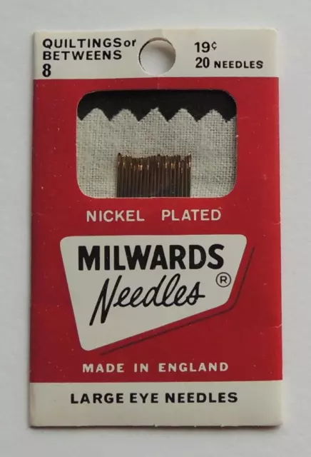 Vintage MILWARDS Sewing Large Eye NEEDLES #8 Quiltings or Betweens NICKEL Plated