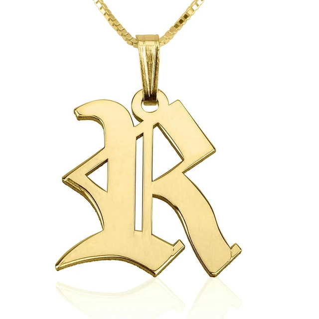 Gothic Initial Necklace 14K Solid Gold Double Thickness Pendant-ONecklace ®