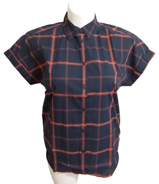 *NWT*Women's Goodthreads M Plaid Oversized Short Sleeve Button-Down Shirt #15y64