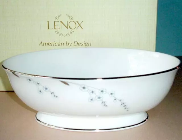 Lenox Rutledge Legacy Open Oval Veggie Bowl Server Platinum/Blue Floral USA NEW