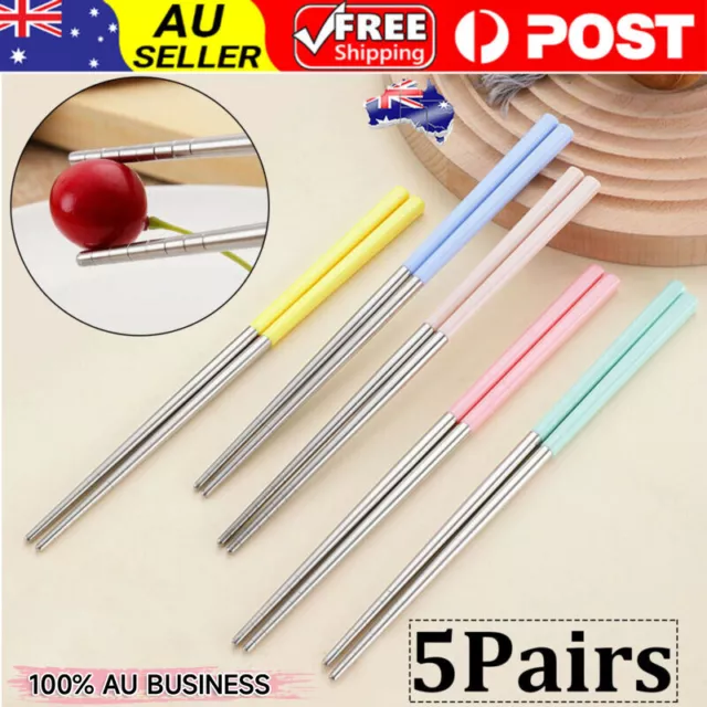 5 Pairs Stainless Steel Chopsticks Set Authentic Korean Metal Table Cutlery AUS