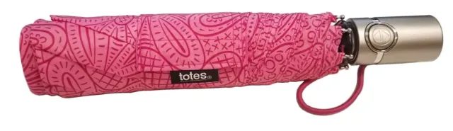 Totes Classics 3 Section Auto Open-Close Umbrella 43" Arc Open Umbrella , Pink