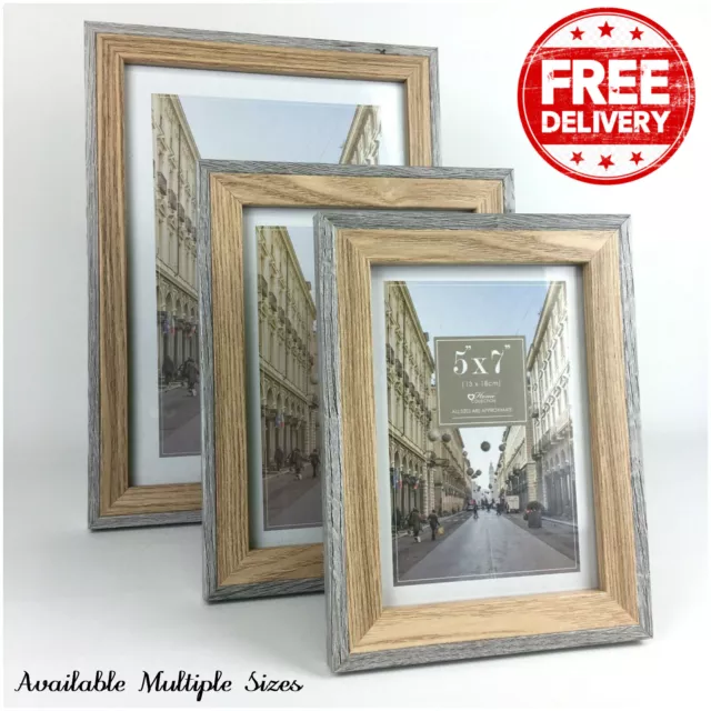 Photo Picture Frame A4, 8x10, 6x8, 7x5 Wall Desk Mountable Grey Natural 2 Tone