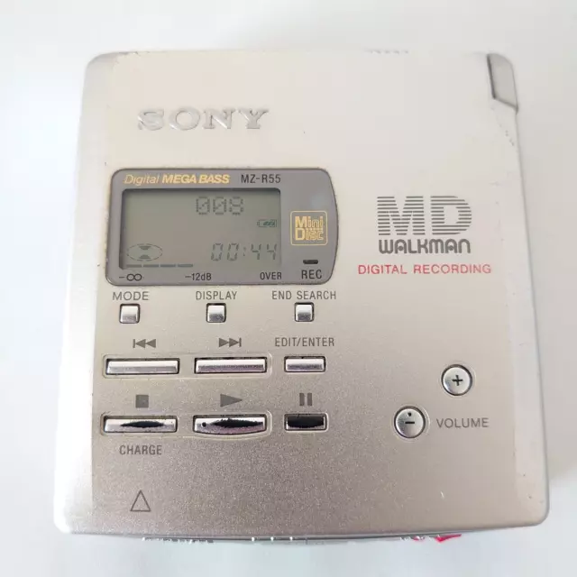 Sony MZ-R55 MiniDisc Player Recorder Silver Tested Working + New Sony 80 Disc