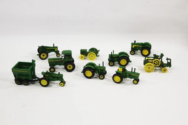 Ertl John Deere Tractors HO scale lot of 10 including Hay Baler, Trailer, Etc