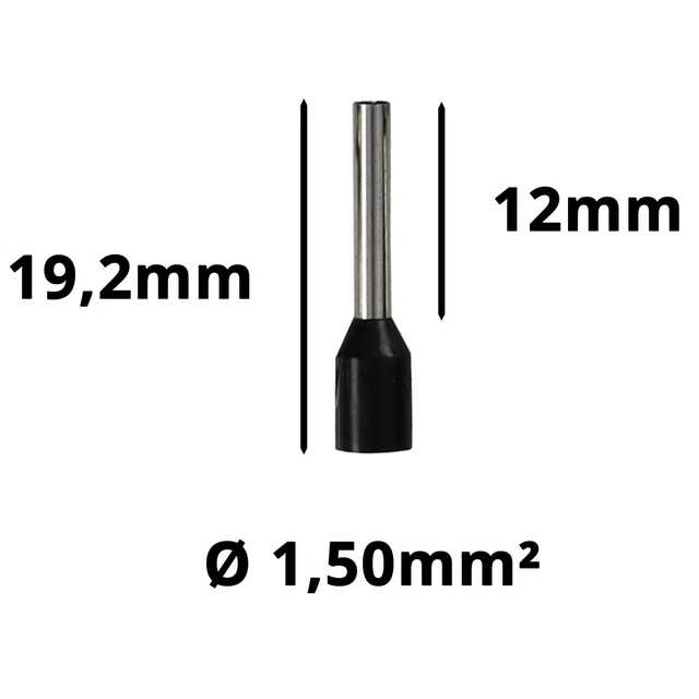 Aderendhülsen 1,50mm² schwarz isoliert Hülse 12mm Gesamtlänge 19,2mm