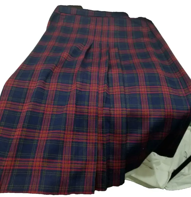 Vintage Cape Cod Womens Size 14 Navy Red Plaid Pleated Stretch Waist Midi Skirt