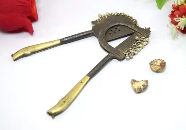 Antique Iron Areca Seed Cutter With Brass Handle Fitted Collectible. i12-275