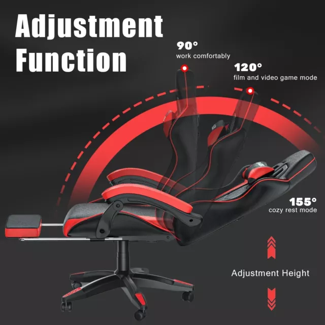 Gaming Chair &Footrest Office Desk Chair Racing Reclining High Back Swivel Chair 2