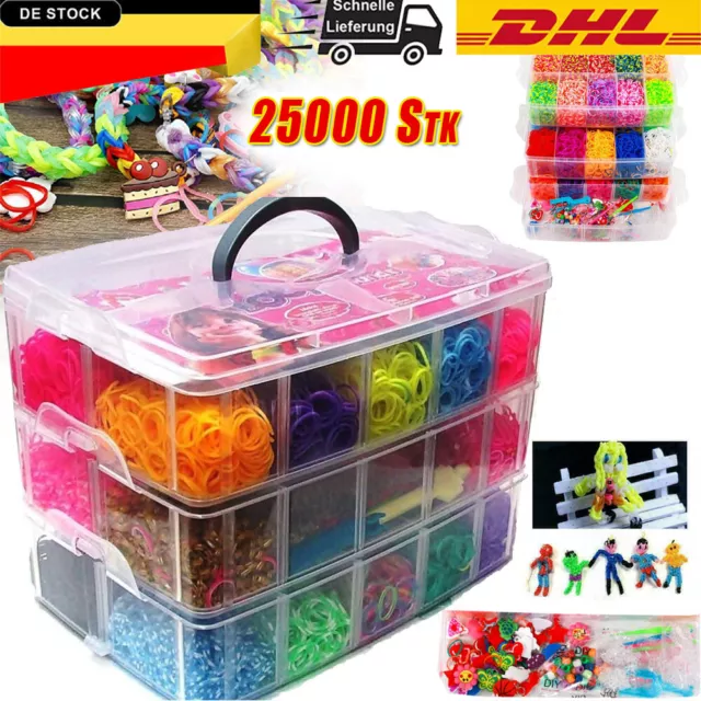 Loom Bands ca.25000 Stk. bunte Gummibänder Set + Haken Webrahmen Webhaken DHL