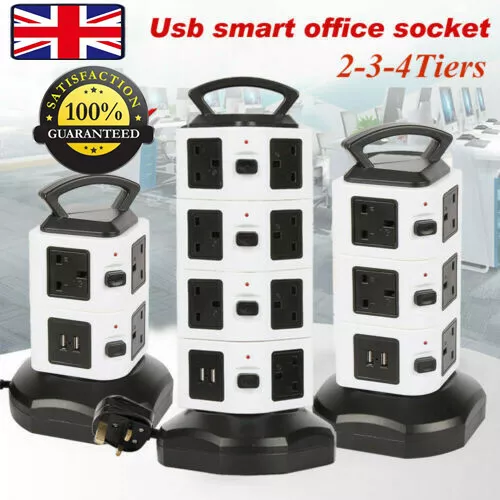 Extention Lead Vertical Power Strip Tower Multi Plug USB Socket Surge Protector