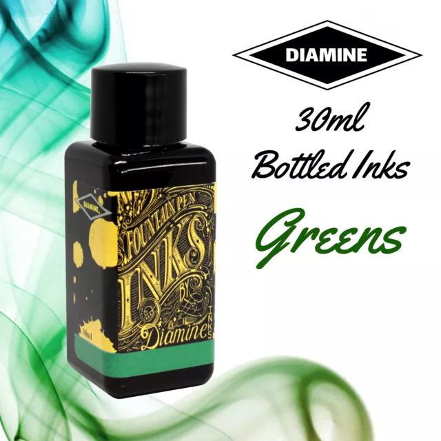 Diamine Fountain Pen Bottled Ink - Greens - Plastic Bottle 30ml - Uk Seller