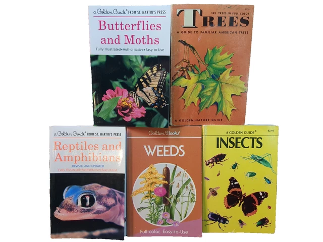 Golden Guide Book Lot of Five (5) Trees-Insects-Weeds-Reptiles-Butterflies