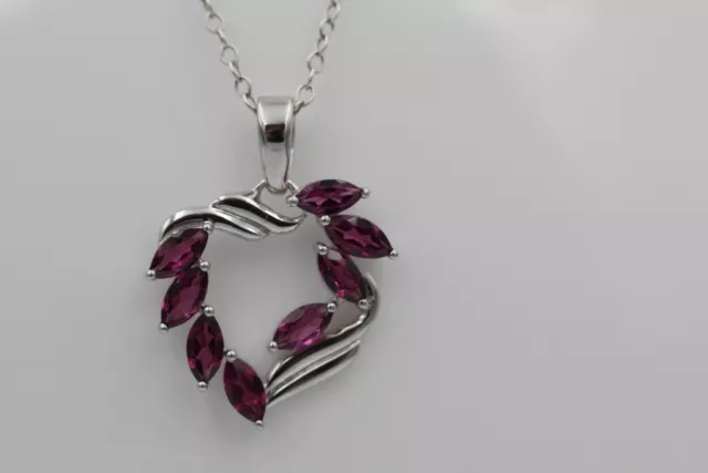 Romantique 1,45 Carat Rhodolite Granatherz Pendentif 925 Argent Collier Chaîne 2