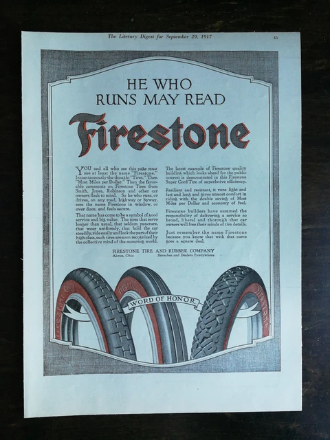 Vintage 1917 Firestone Tire & Rubber Company Full Page Original Ad 222