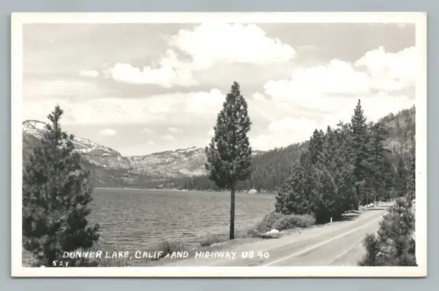 Donner Lake & Highway 40 Lake Tahoe RPPC Vintage California Photo El Dorado ~50s