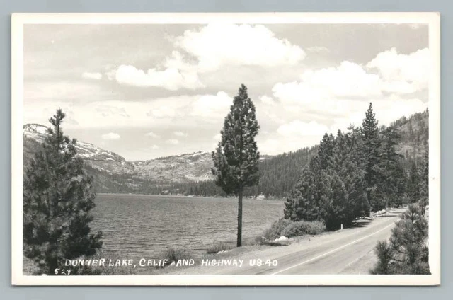 Donner Lake & Highway 40 Lake Tahoe RPPC Vintage California Photo El Dorado ~50s