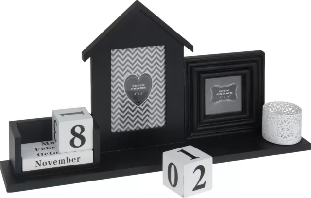 Black Photo Frame with Perpetual Calendar and Tea Light Holder 4"x6" 3"x3" Frame