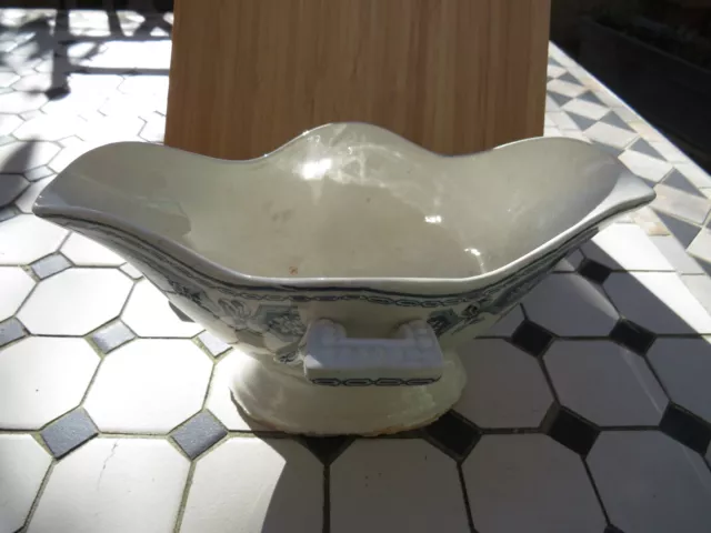 Petite Sauciere  Ancienne En Faience - Ton Bleus Gris - Originale 3