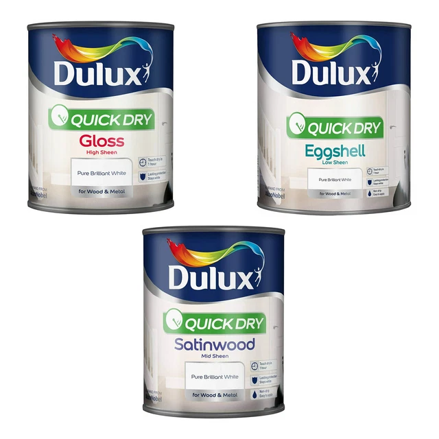 DULUX QUICK DRY Paint Wood Metal Pure Brilliant White Eggshell Gloss
