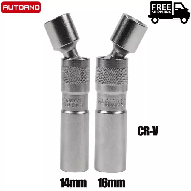 2pcs 14mm & 16mm 3/8" Drive Thin wall Magnetic Swivel Spark Plug Socket 12 Point