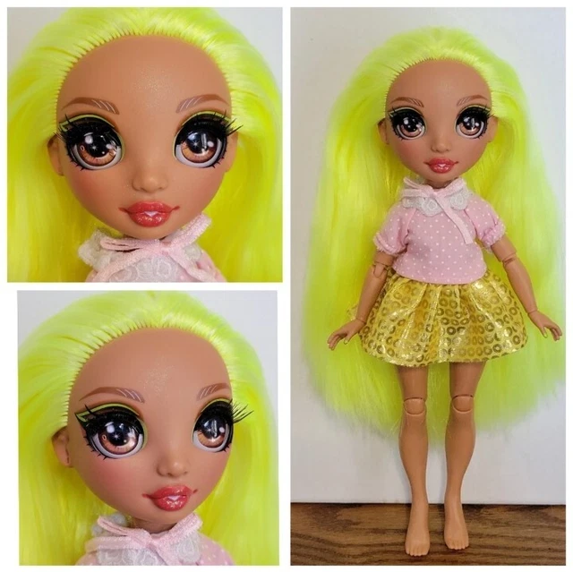 RAINBOW HIGH DOLL Long Neon Yellow Hair Brown Eyes Eyelashes Super Cute ...