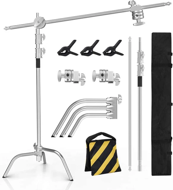 Photo Studio Stainless Steel Heavy Duty C Stand with Boom Arm - Max Height 11Ft/