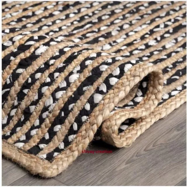 Rug 100% jute Cotton handmade reversible area carpet modern living runner rugs