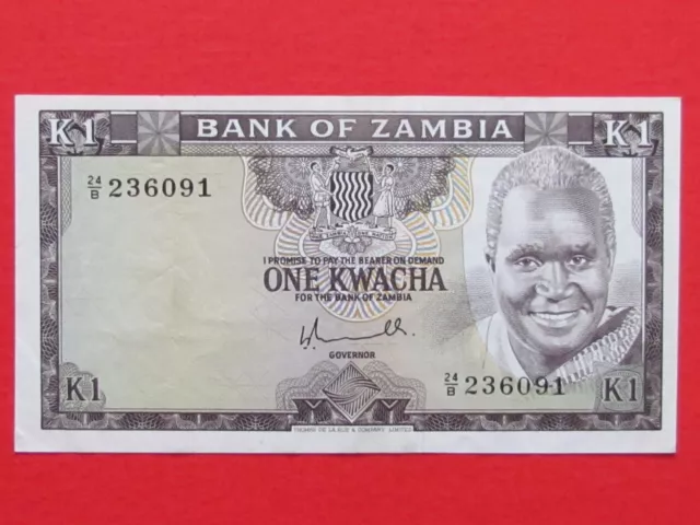 Zambia Africa ( 1976 Rare Scarce ) One Kwacha Superb High Grade Banknote,Gef+