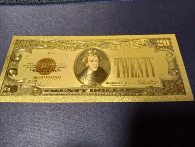 24K Gold Plated 1928 $20 Dollar Bill Gold Certificate Banknote. Circulated