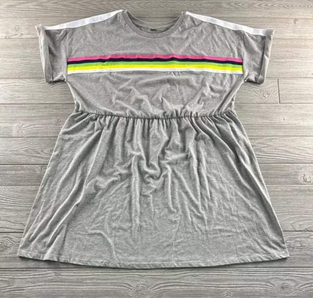 ASOS Women's Size 18 Heather Gray Tee Shirt Dress with Colored Stripes Cinched