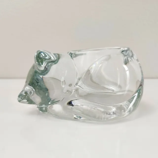 Vintage Indiana Glass Votive Candle Holder Crystal Cute Sleeping Cat Paperweight 5