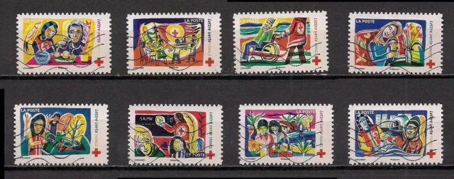 série complète de timbres oblitérés de 2017 - croix rouge n°1422 à 1429