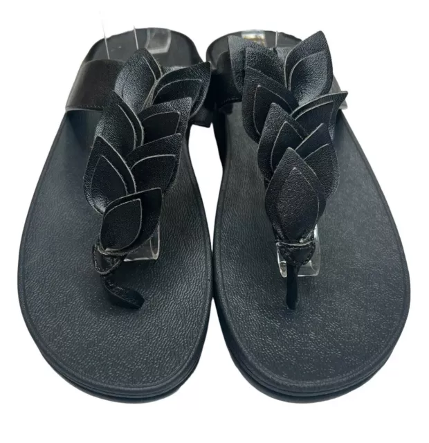 Fitflop Womens Size 10 Black Sandals Toe Thong Fino Leaf Flip Flop Shoes
