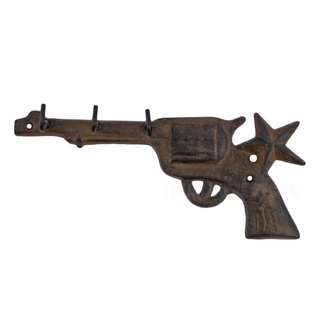 Gun Wall Hook Revolver Key Rack Holder Hanger Cast Iron Western Antique Style