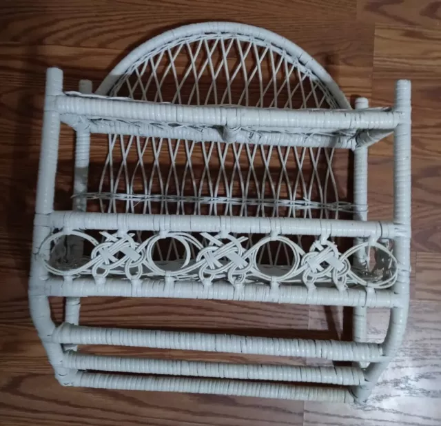 White Woven Wicker Rattan Boho 2 Shelf Storage Beach House theme Decor Bathroom