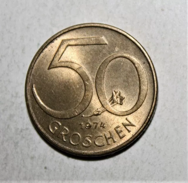 S1 - Austria 50 Groschen 1974 Uncirculated Coin - Austrian Shield