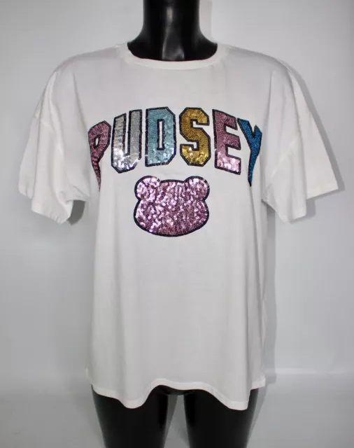 White Pudsey Bear Graphic Pastel Multi Colour Sequin T-Shirt Children In Need