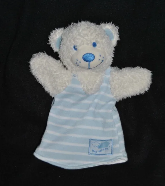 Peluche Doudou Marionnette Ours  PLAY WITH ME Rayé Bleu Blanc SUNKID TTBE