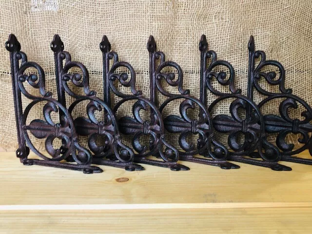 6 Cast Iron Shelf Brackets Fleur De Lis French Bookshelf Corbels Book Wall Gras 2