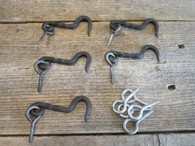 5 Iron Hook & Latches Latches Eye Lock Window Drawer Twisted Hand Forged Door