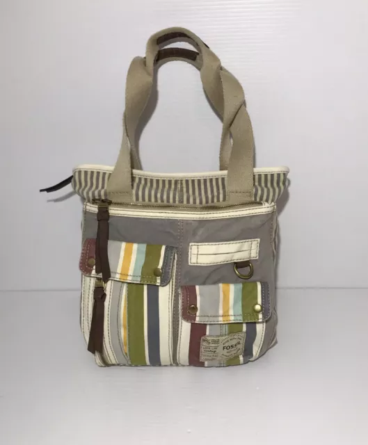 Fossil Bag Beige Striped Handbag Long Live Vintage Issue 54 Weekender Tote Purse