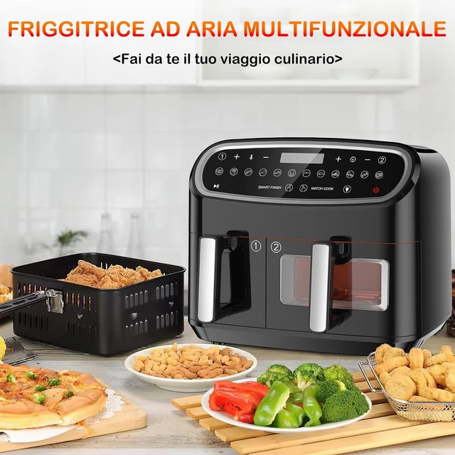 Friggitrice ad Aria Doppio Cestello, 10L Air fryer 2800W,Schermo LED Touch