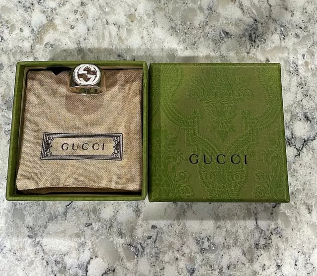 Authentic Gucci Interlocking G Silver Ring - Size 22 (Original Gucci Receipt)