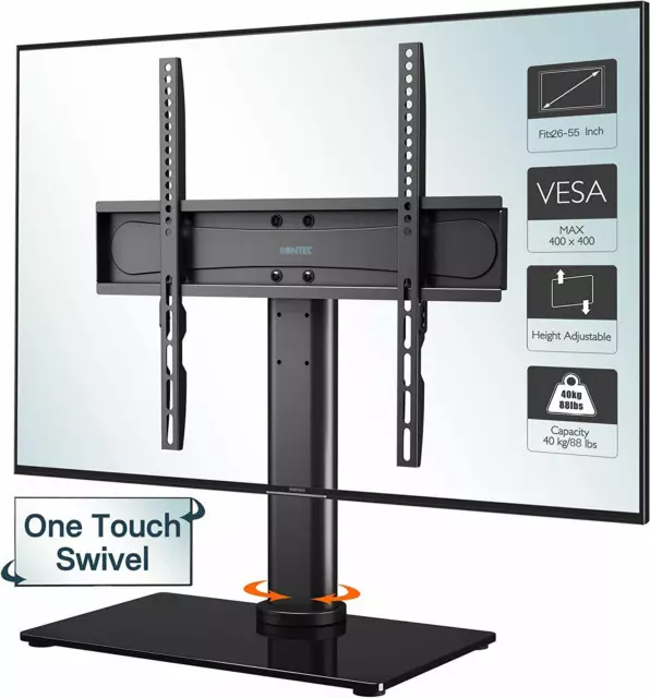 BLACK GLASS PEDESTAL TV Stand for 26 32 37 40 42 43 50 55” Plasma LCD LED  3D TV EUR 31,61 - PicClick FR
