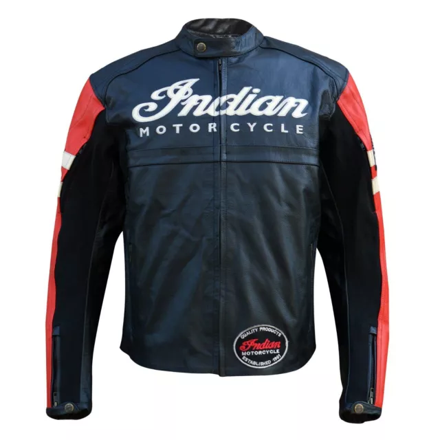 Motorcycle INDIAN Leather Jacket - Mens BLACK & RED, Size XS to 4XL