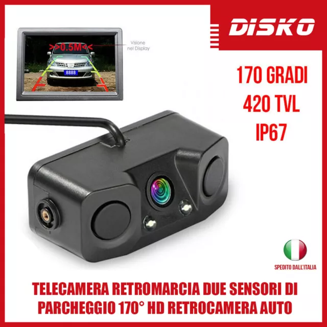 TELECAMERA RETROMARCIA DUE Sensori Di Parcheggio 170° Hd Retrocamera Auto  Camper EUR 29,90 - PicClick IT