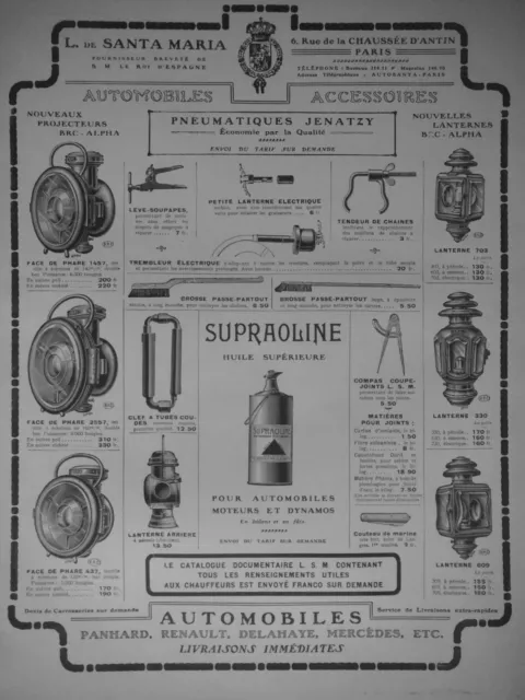 Publicité De Presse 1907 Accessoires Auto Lanternes Face De Phares Pneumatique