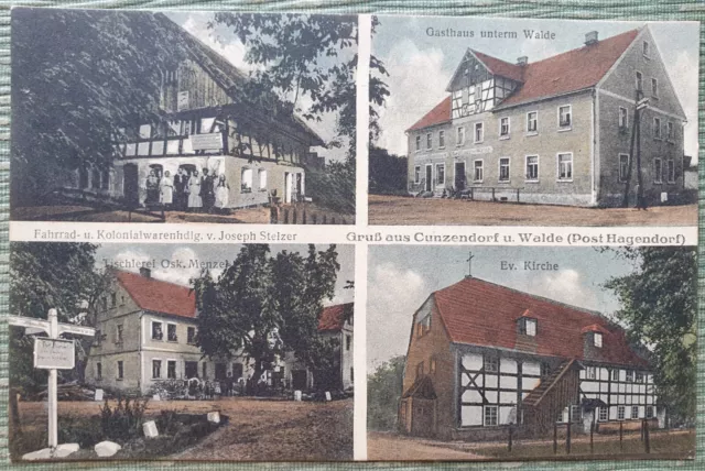 Ak Kunzendorf u. Walde (Gmina Lwówek Śląski). Gasthaus..., 1910? Niederschlesien